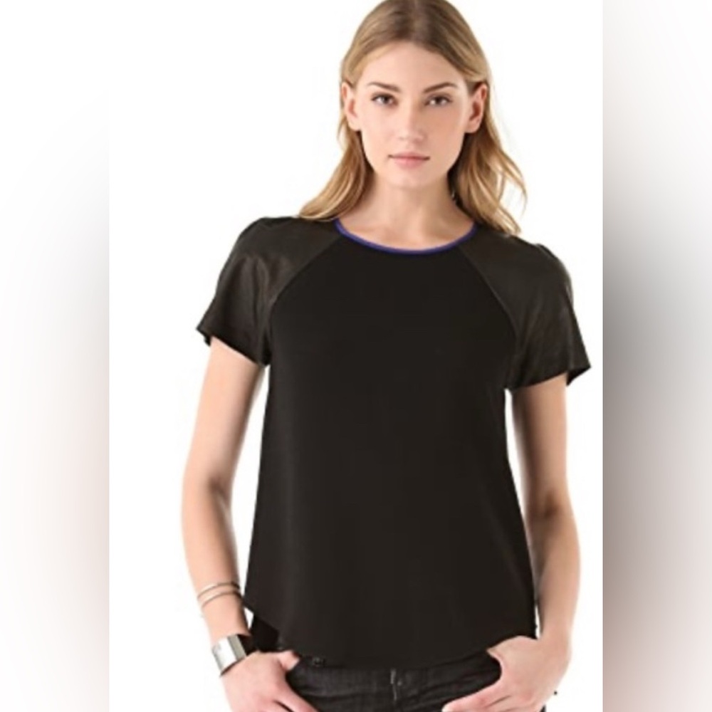 Rebecca Taylor Crepe Leather Top Tee Size 4